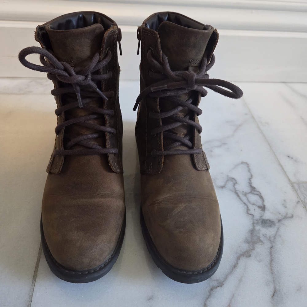 Clarks Brown Leather Lace-Up Combat Boots